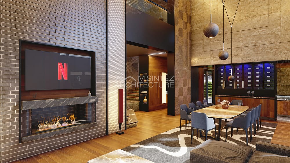 M-Sintez Architecture Mansion Boyana Living Room Wine Cabinet View
